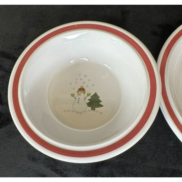 Pottery Barn Kids Christmas Melamine 2 Plates 4 Bowl Set With Snowman Design - Picture 3 of 13